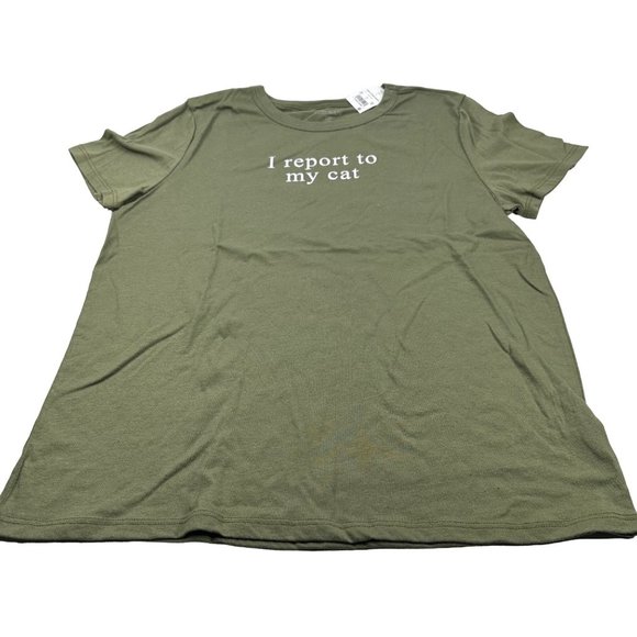Zoe And Liv Women's Sz Large I Report To My Cat Short Sleeve Tee Shirt Green New - Picture 1 of 11